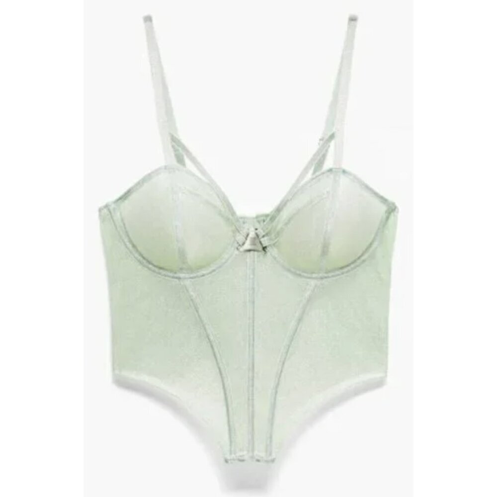 SAVAGE X FENTY Going Platinum Mesh Bustier Corset in Green Mist Metallic L NWT